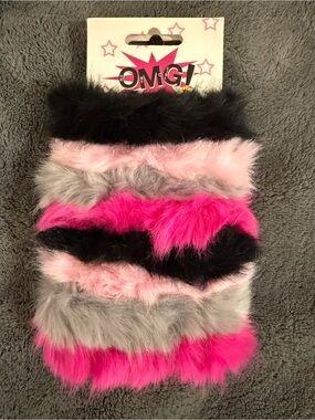 OMG! Fuzzy Multicolor hair scrunchies— Pink, Gray & Black, 8 pack